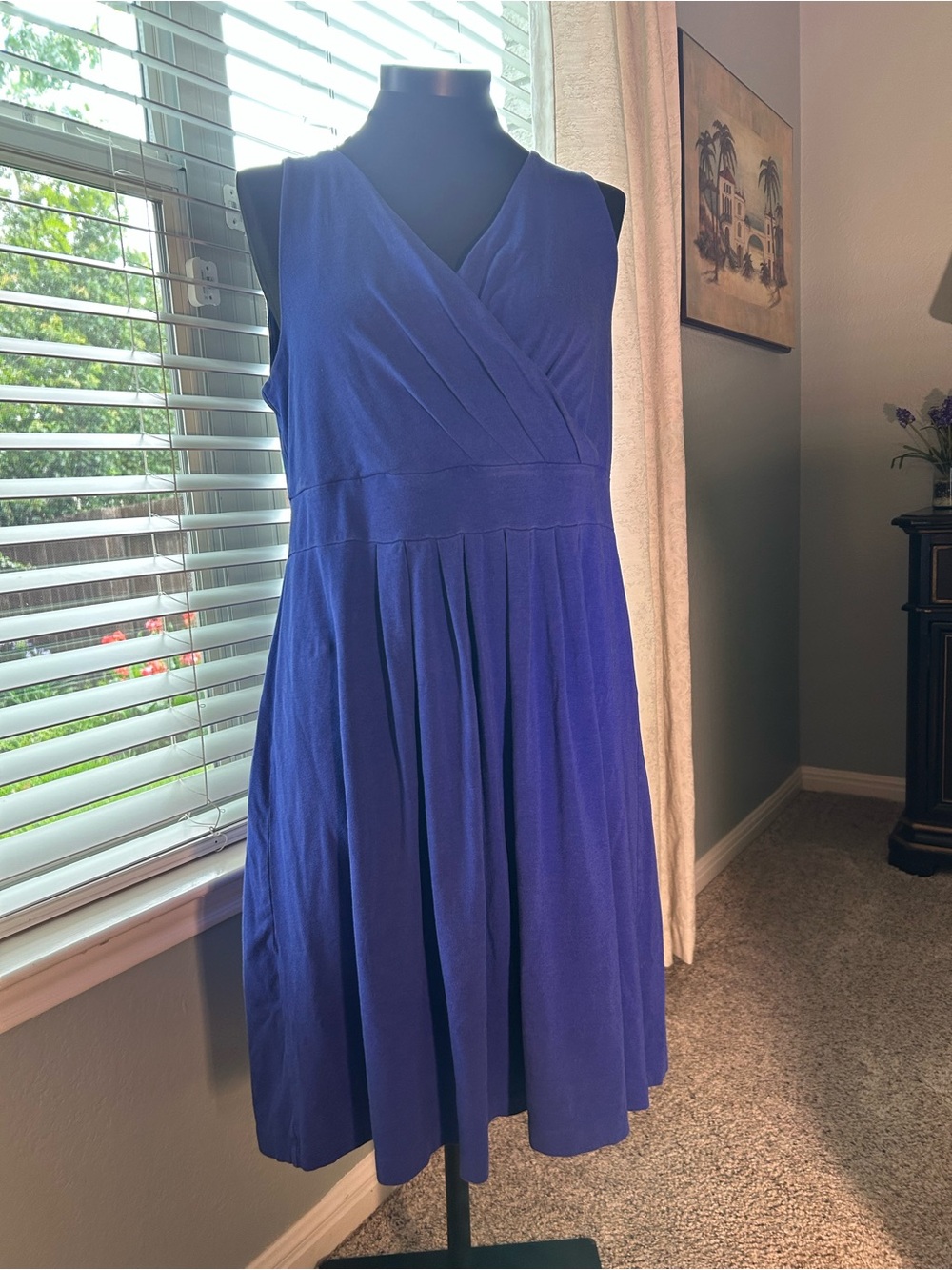 Lands' End Cobalt Sleeveless Wrap-Style Midi Dress